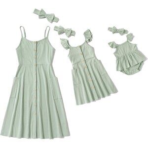 Mommy and Me Matching Dress Summer Sundress with Headband Beachwear